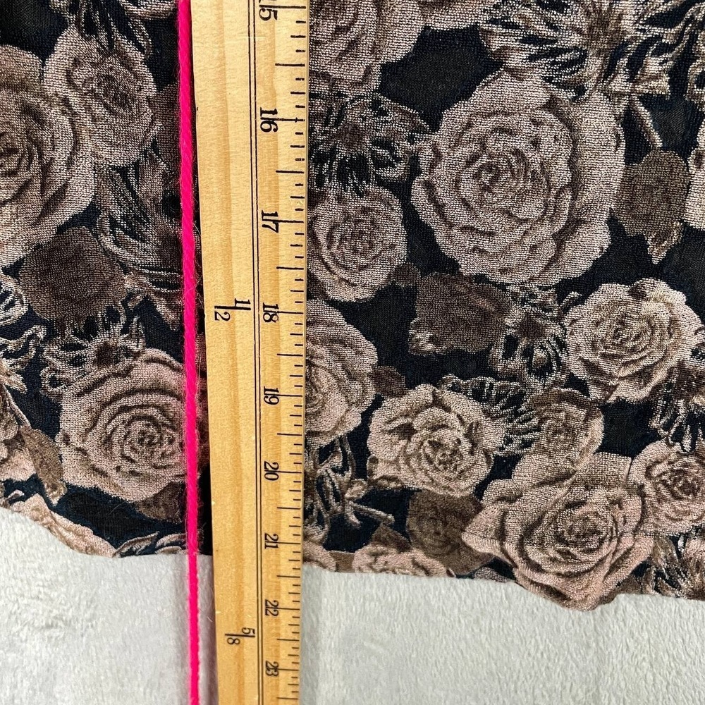 Vintage Black Brown Floral Rose Mock Neck Top Short Sleeve Y2K Grunge Large - Picture 4 of 7